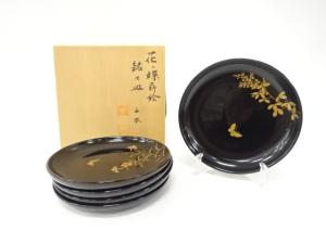 花二蝶　蒔絵　銘々皿　5客揃